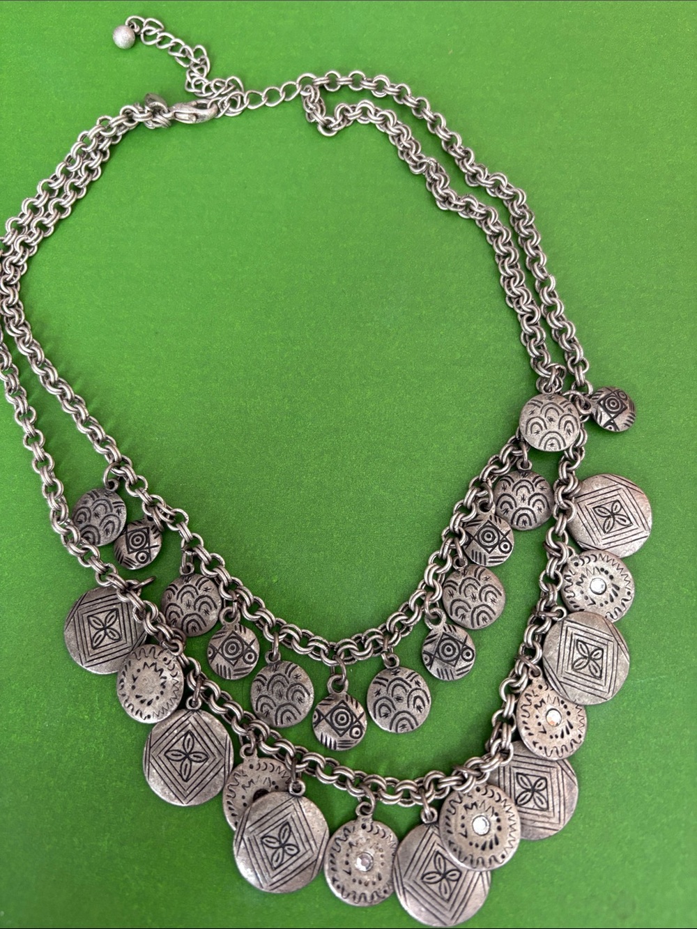 Chico's Silver-Tone Layered Coin Pendant Necklace